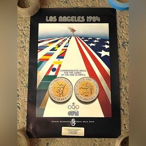 1984 Olympics Italian Poster 13 X 19 In Commemorative Medals Los Angeles